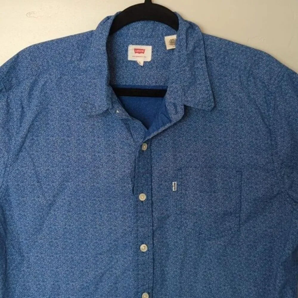 Levi's Blue Patterned Short Sleeve Button-Up Shirt Casual Summer Wear‎